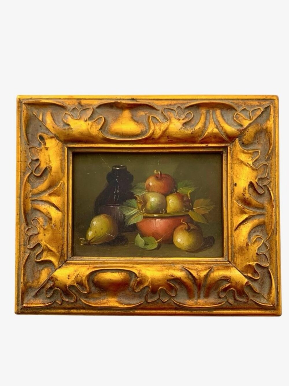 Painting Fruit Still Life Small Oil on Board in Ornate Frame Vintage Classic Art